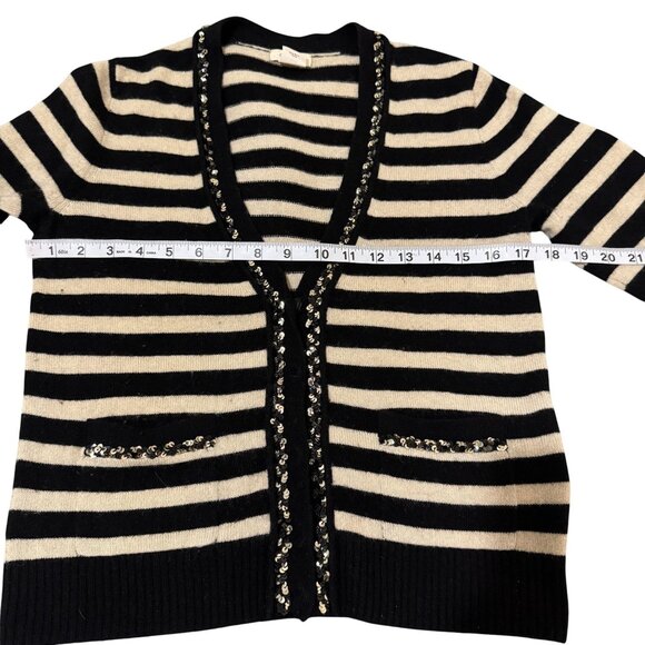 J. Crew Gustoso Classic Black & White Cardigan 100% Cashmere Striped Sweater S - Picture 5 of 8